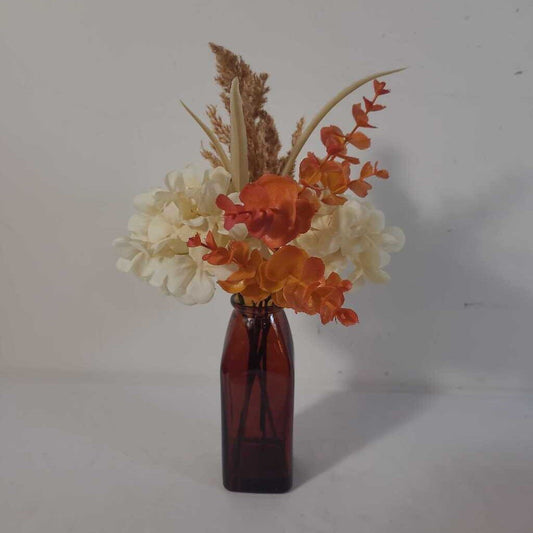 AMBER BOTTLE W/ORANGE & CREAM FLORAL