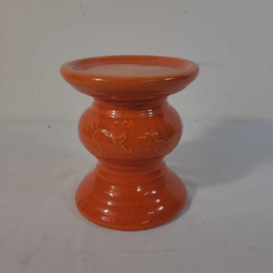 ORANGE CERAMIC PILLAR CANDLE HOLDER