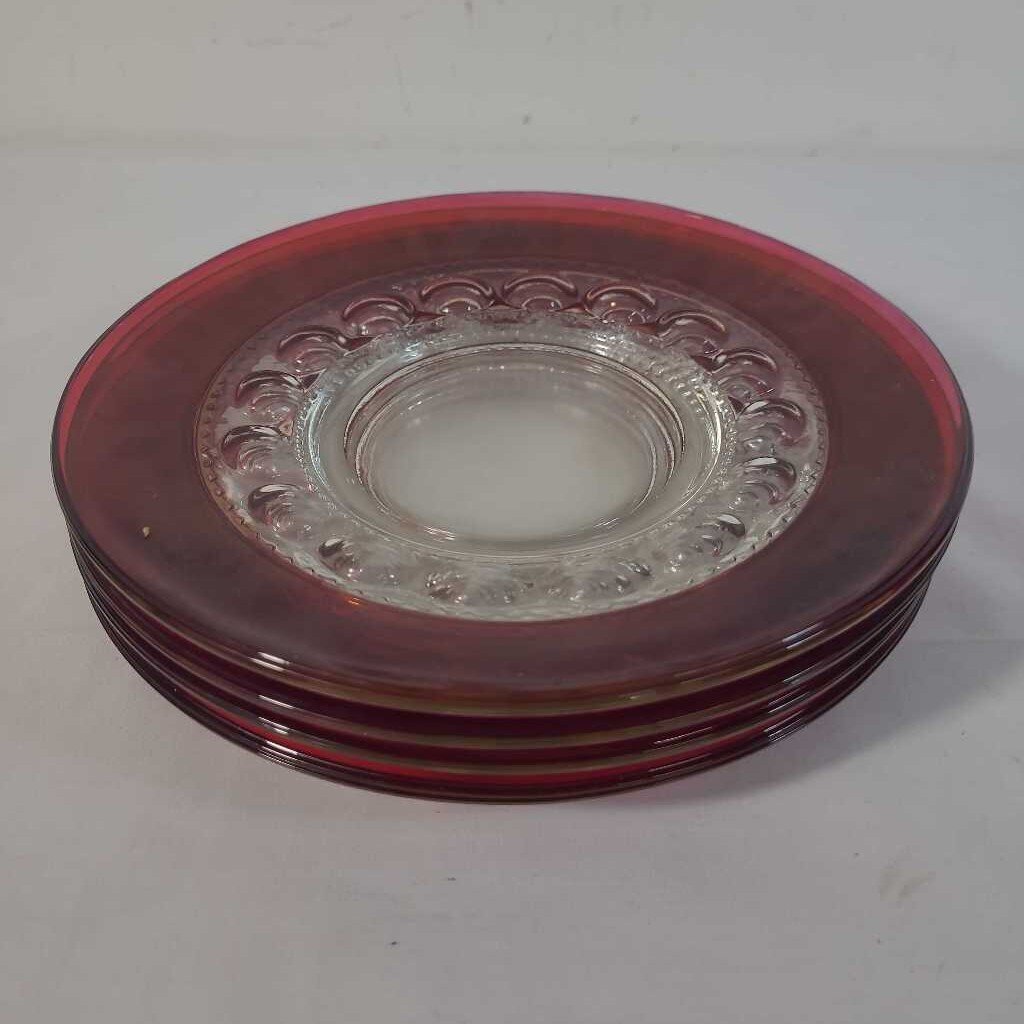 S/4 VTG TIFFIN GLASS SALAD PLATES