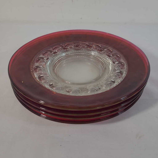 S/4 VTG TIFFIN GLASS SALAD PLATES