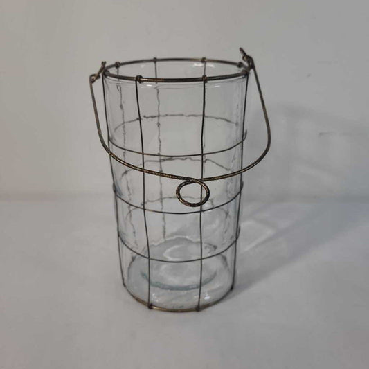 LG GLASS CANDLE HOLDER W/WIRE