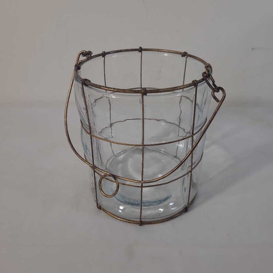 SM GLASS CANDLE HOLDER W/WIRE