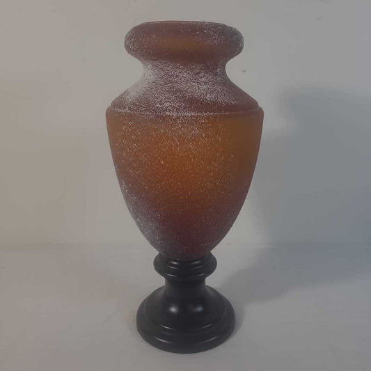 FROSTED AMBER VASE ON BLACK BASE