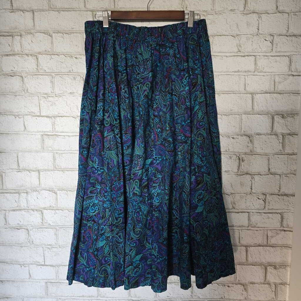 Vintage Hand Made Blue Paisley Skirt XL+