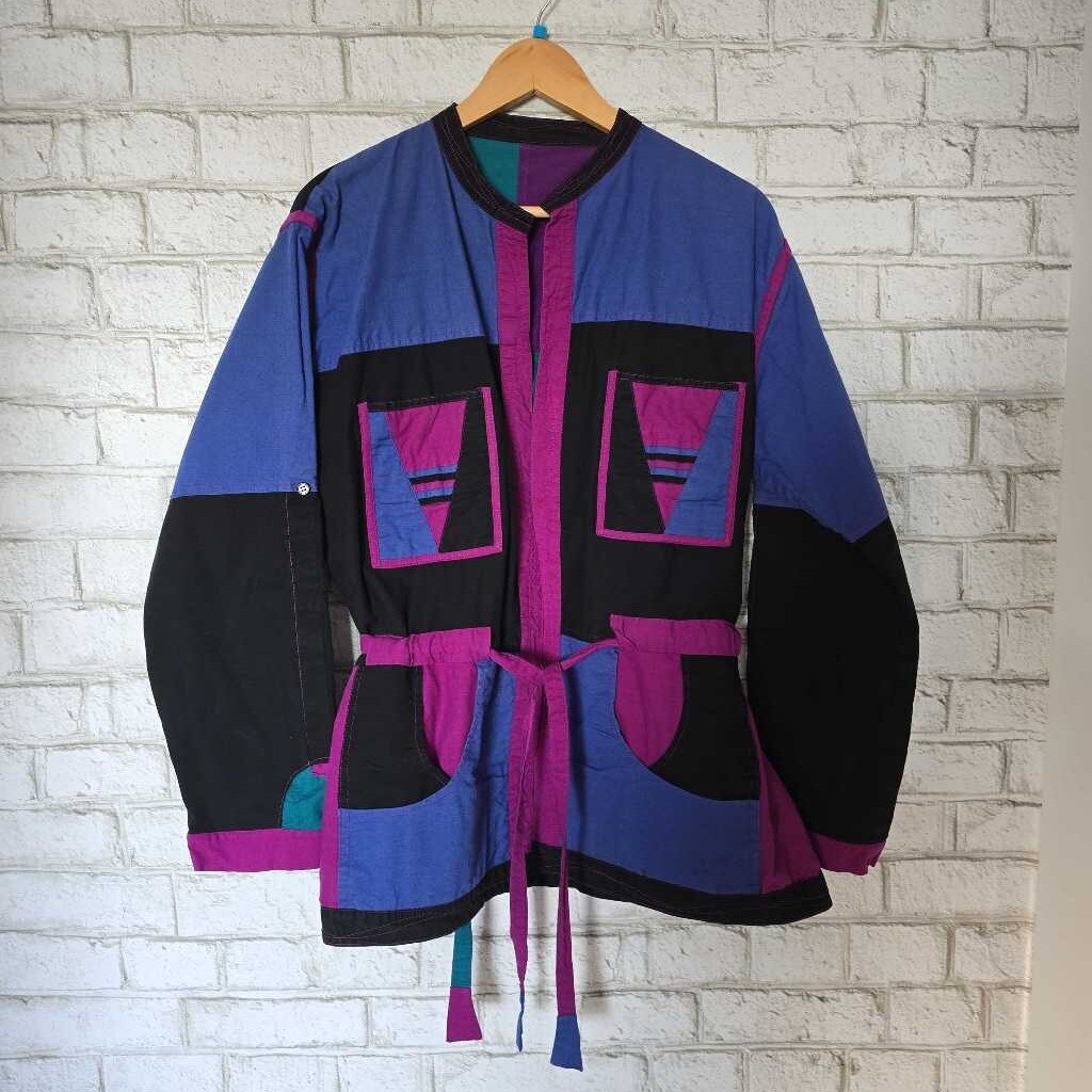 1980s Patchwork Reversible Belted Jacket XL