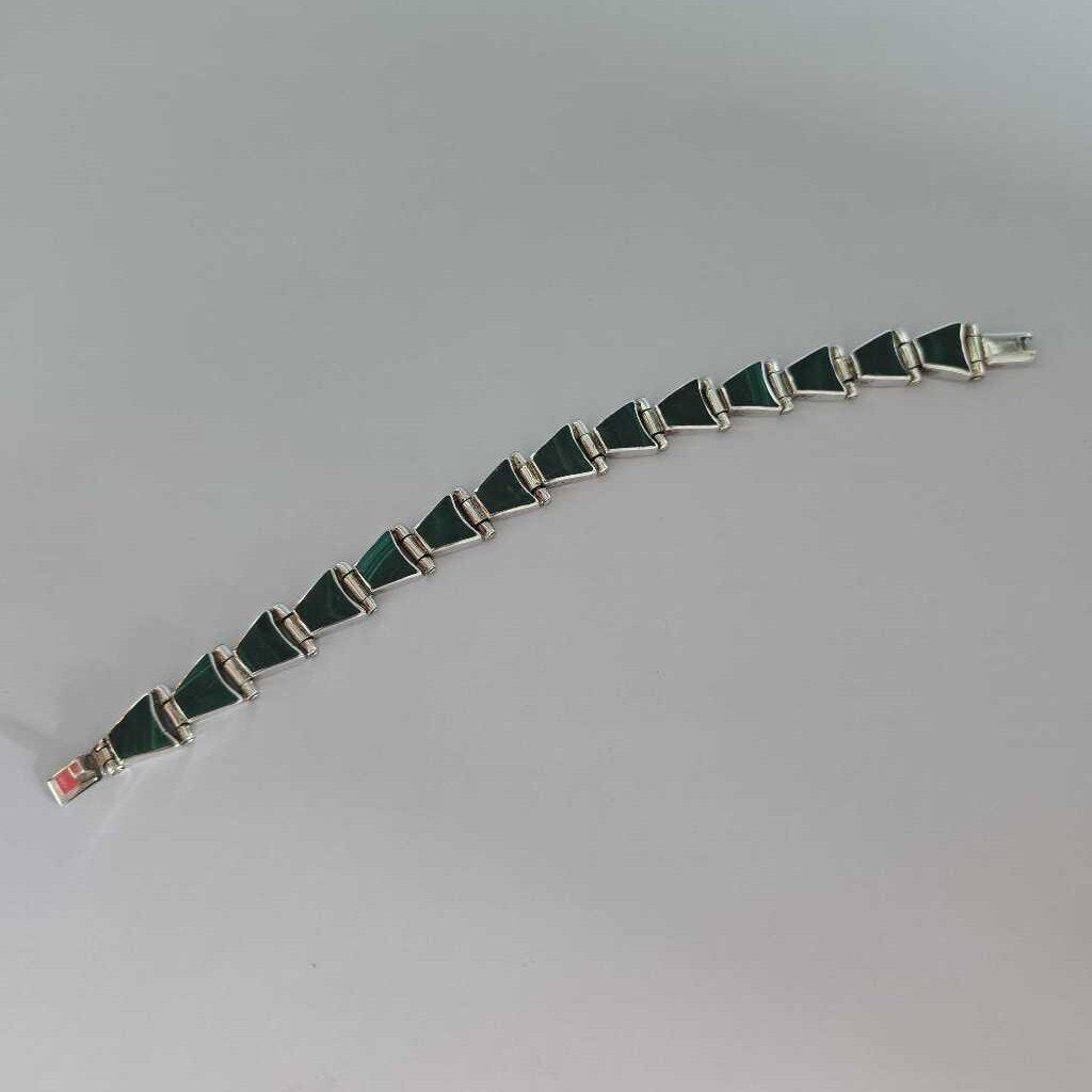 Vintage TAXCO 950 Sterling Silver & Malachite Bracelet SZ 7