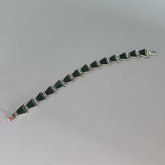 Vintage TAXCO 950 Sterling Silver & Malachite Bracelet SZ 7