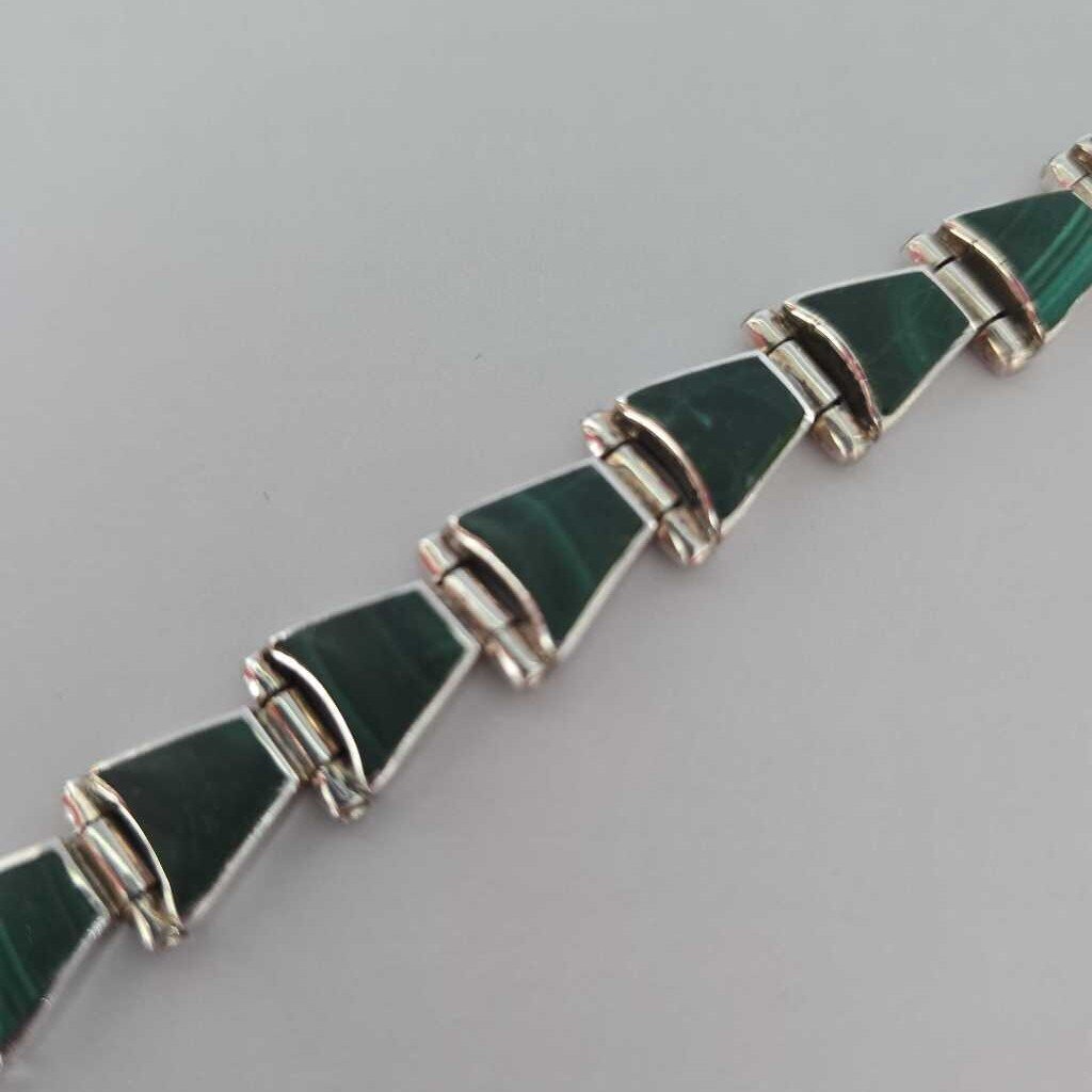 Vintage TAXCO 950 Sterling Silver & Malachite Bracelet SZ 7