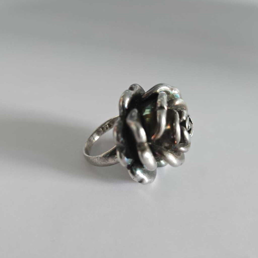 1970s 925 Sterling Silver Electroform Rose Ring SZ 8