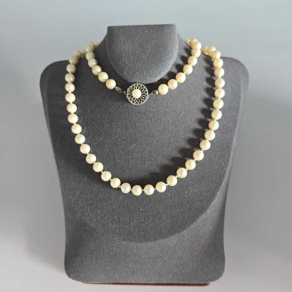 Vintage Cultured Pearls with Sterling Clasp 22in