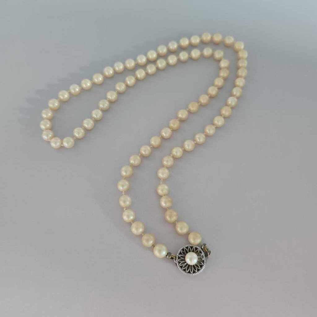 Vintage Cultured Pearls with Sterling Clasp 22in