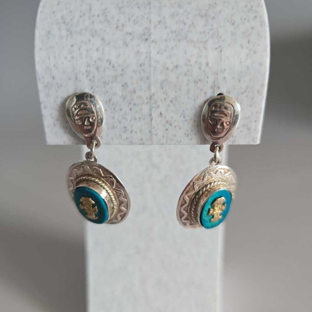 Vintage Peruvian Tumi Sterling & Turquoise Earrings