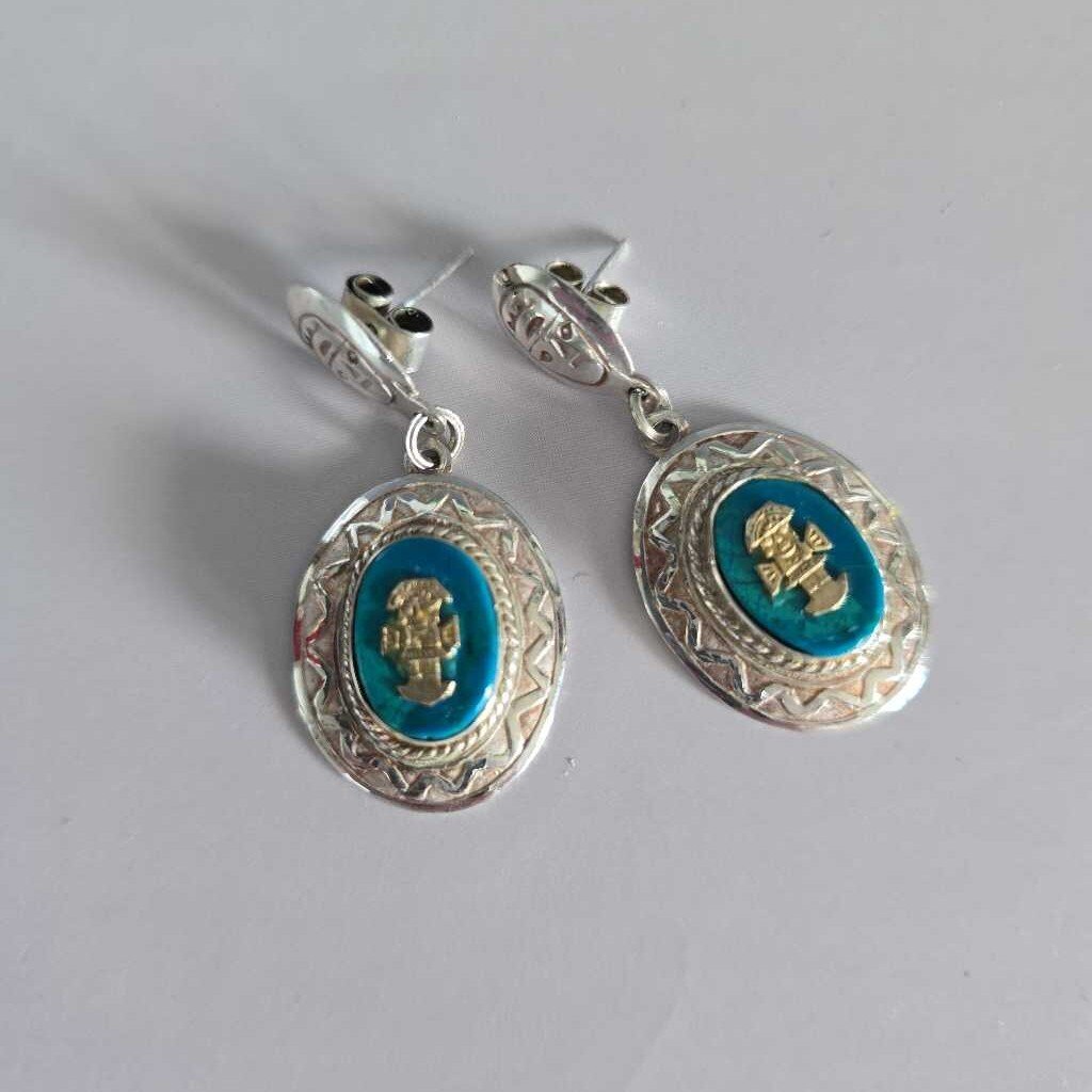Vintage Peruvian Tumi Sterling & Turquoise Earrings