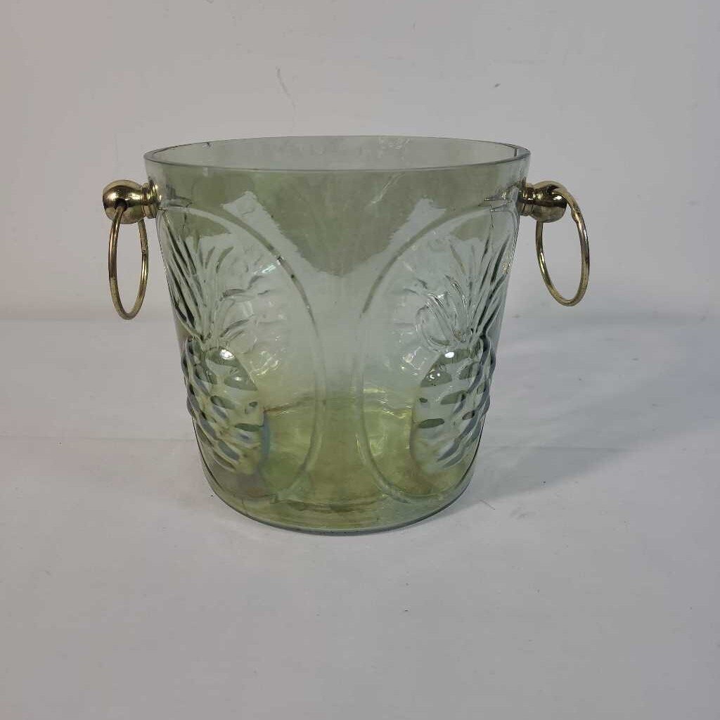 GREEN GLASS PINEAPPLE ICE BUCKET