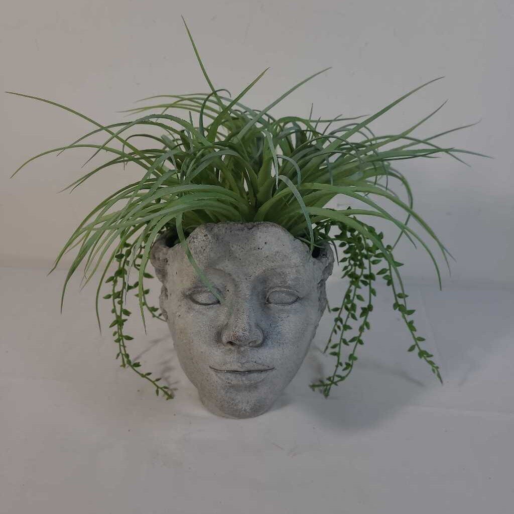 CEMENT HEAD W/FAUX GREENERY