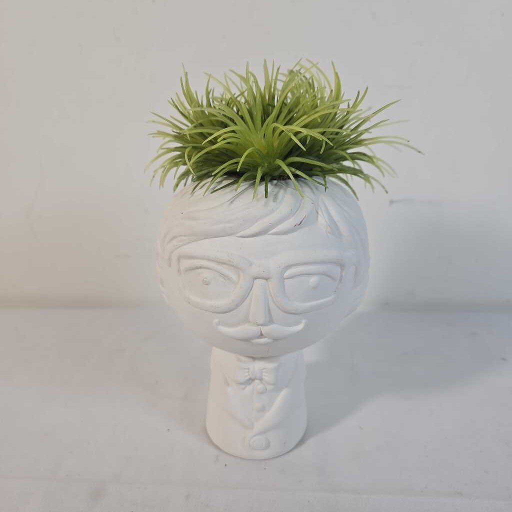 DOUBLE SIDED WHITE PLANTER W/FAUX GREENERY