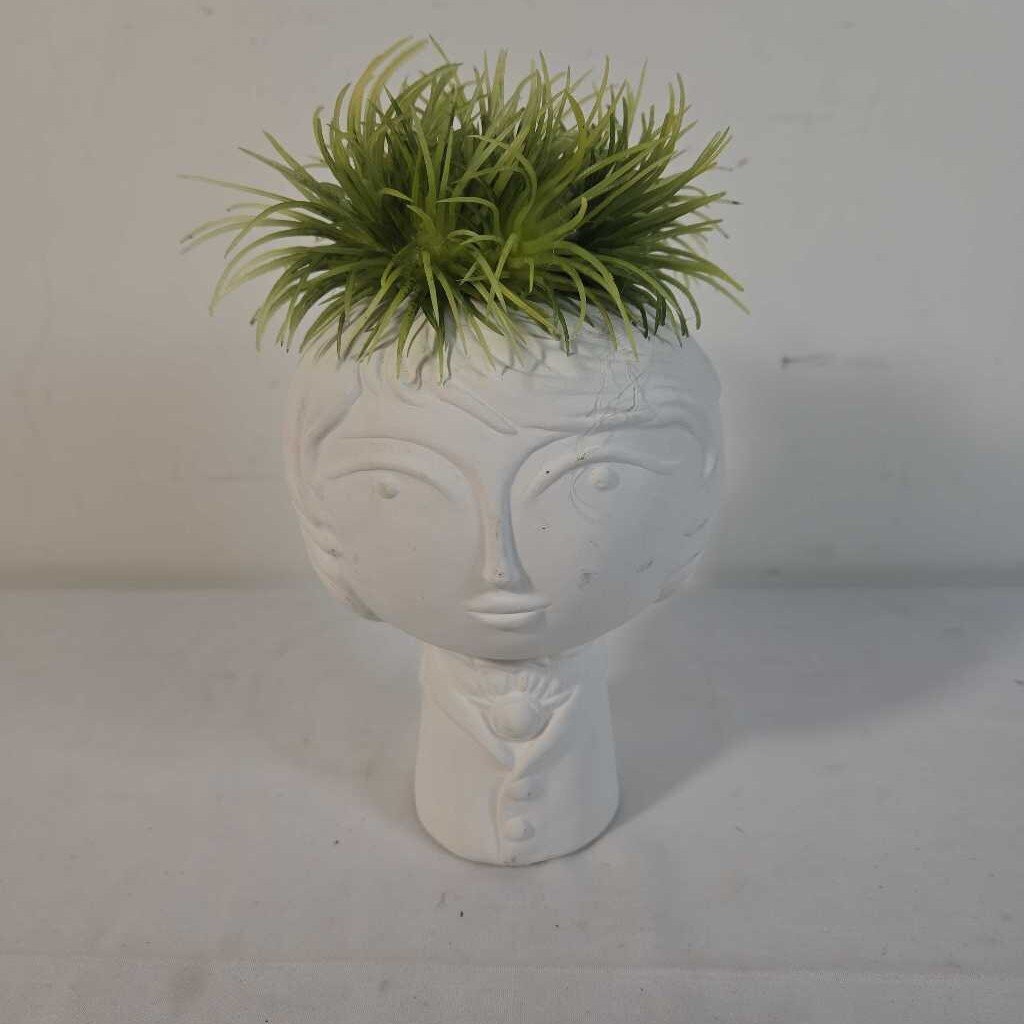 DOUBLE SIDED WHITE PLANTER W/FAUX GREENERY