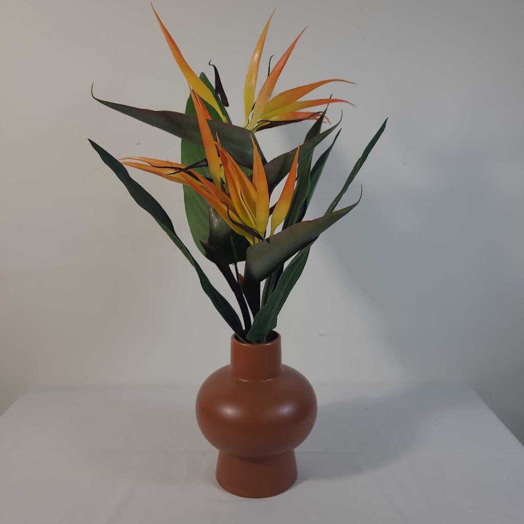 BIRD OF PARADISE IN RUST VASE