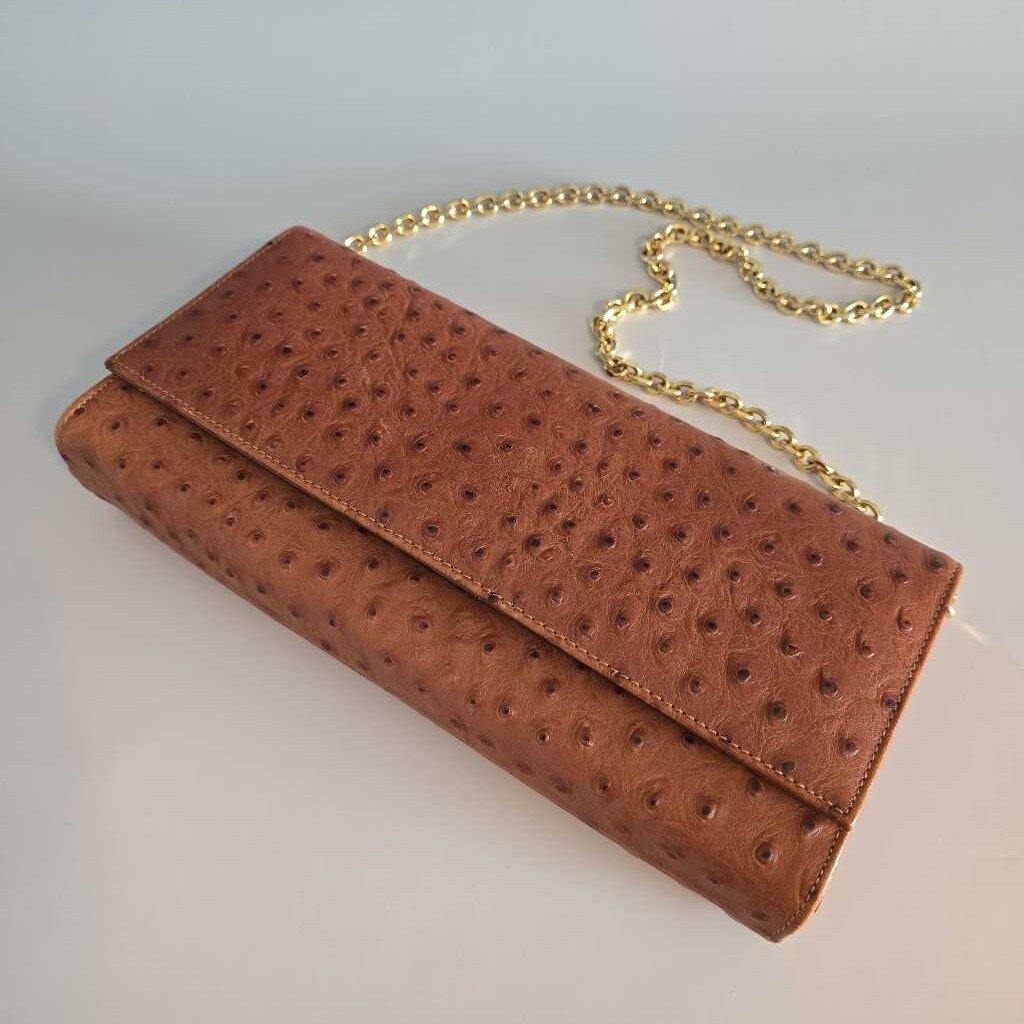 Vintage HOLT RENFREW Cognac Ostrich Leather Shoulder Bag/Clutch