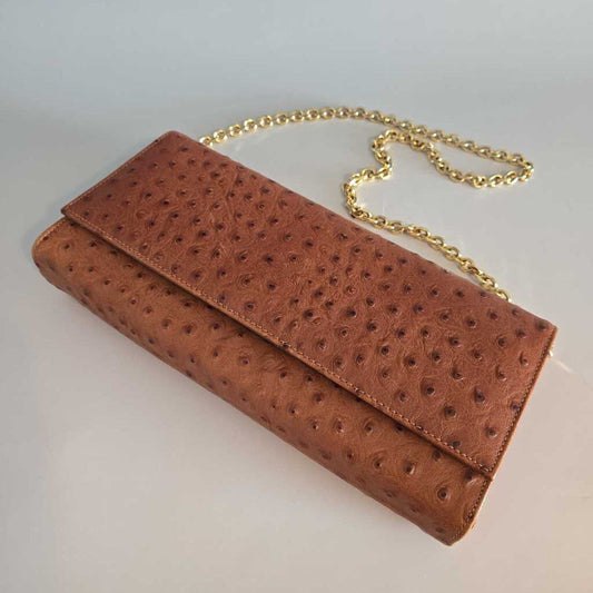Vintage HOLT RENFREW Cognac Ostrich Leather Shoulder Bag/Clutch