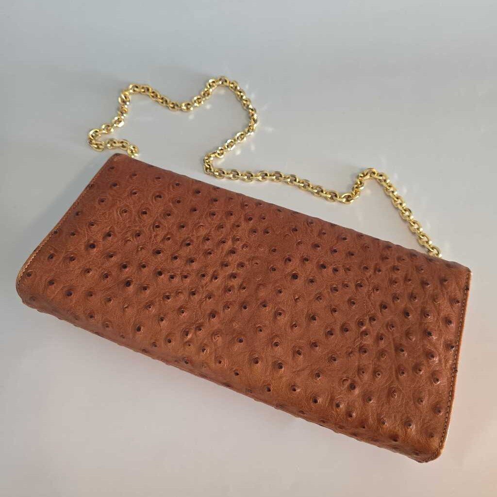 Vintage HOLT RENFREW Cognac Ostrich Leather Shoulder Bag/Clutch