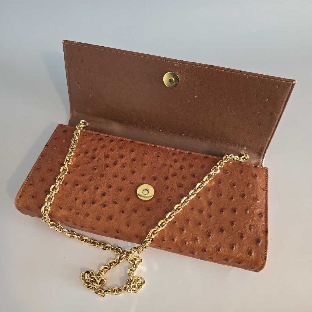 Vintage HOLT RENFREW Cognac Ostrich Leather Shoulder Bag/Clutch