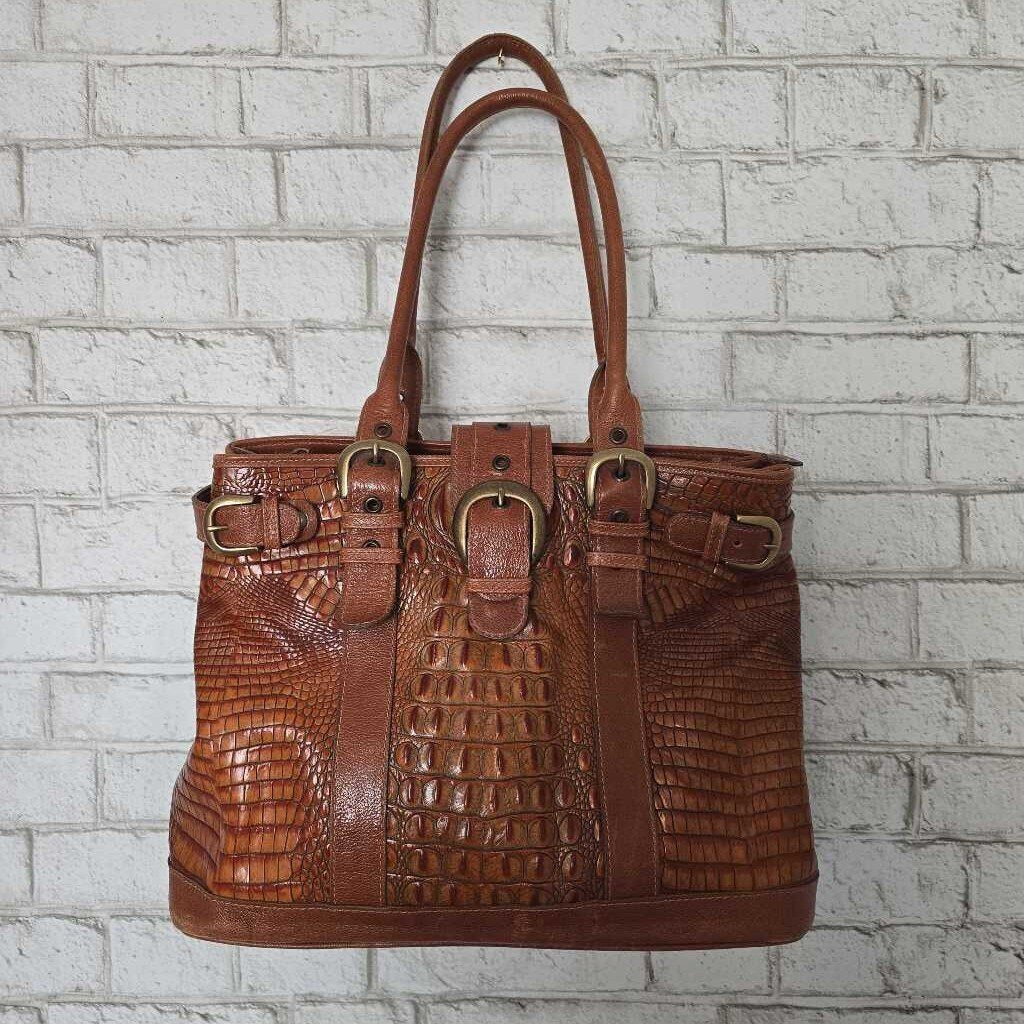 Vintage Edmond Salama MATTEO MIO Cognac Crocodile Embossed Leather Shoulder Bag