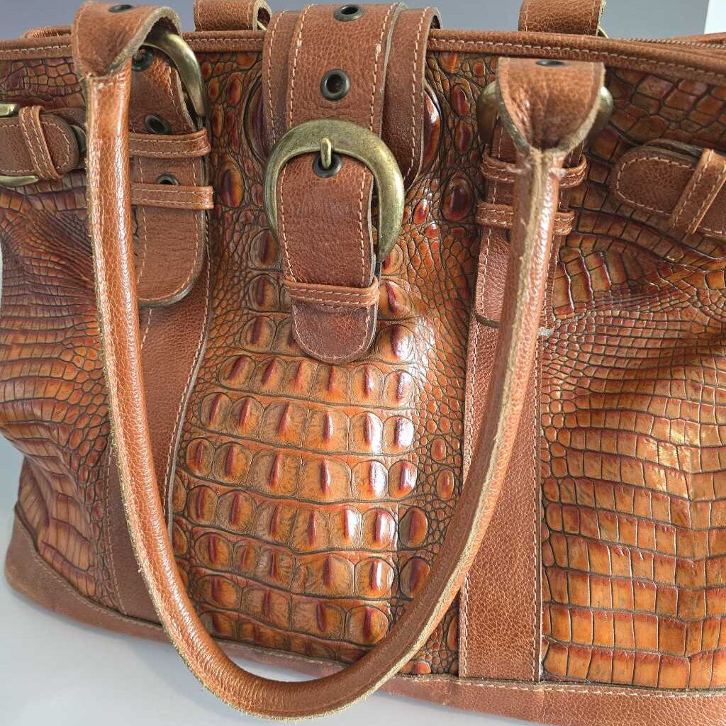 Vintage Edmond Salama MATTEO MIO Cognac Crocodile Embossed Leather Shoulder Bag