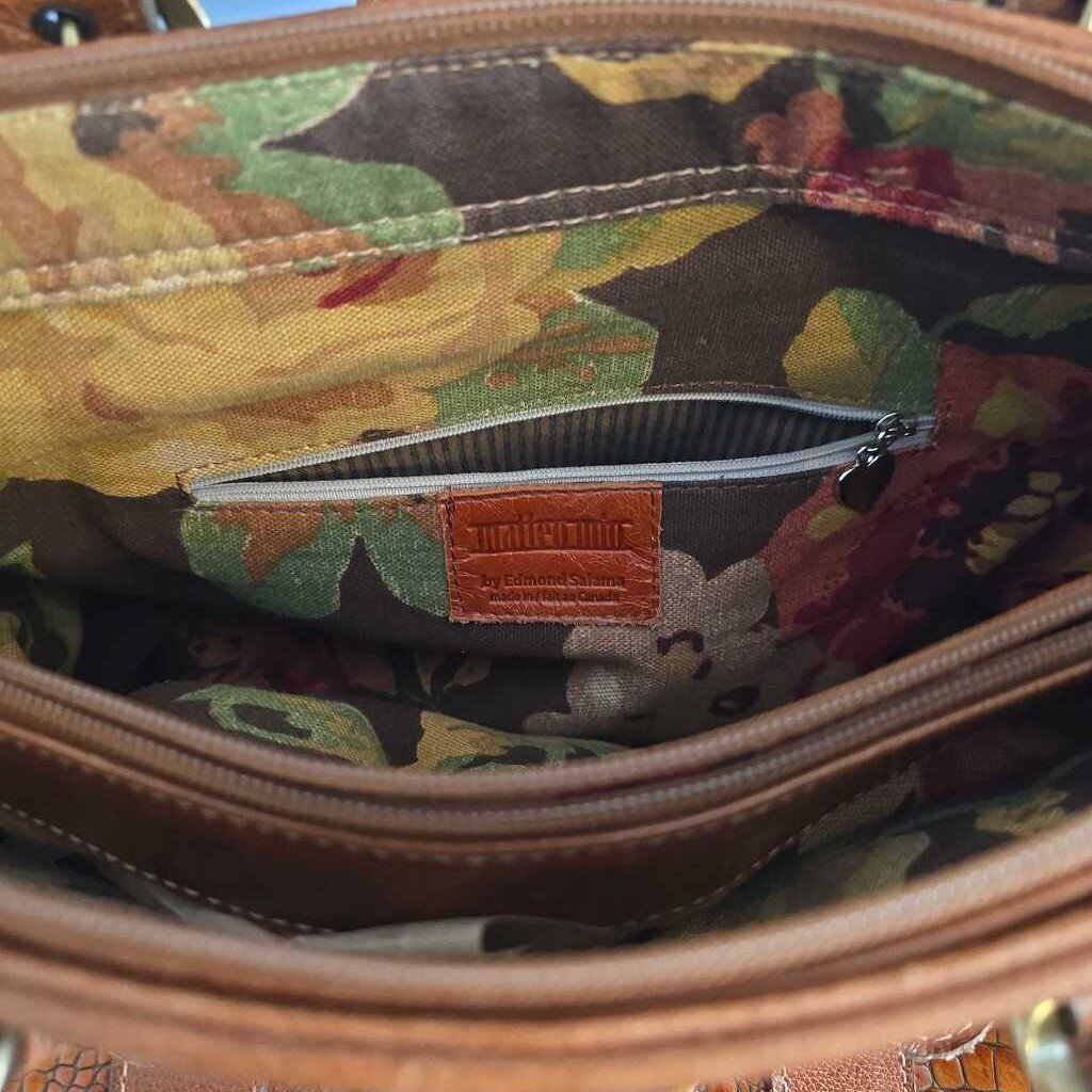 Vintage Edmond Salama MATTEO MIO Cognac Crocodile Embossed Leather Shoulder Bag
