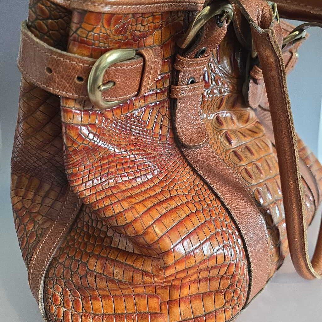Vintage Edmond Salama MATTEO MIO Cognac Crocodile Embossed Leather Shoulder Bag