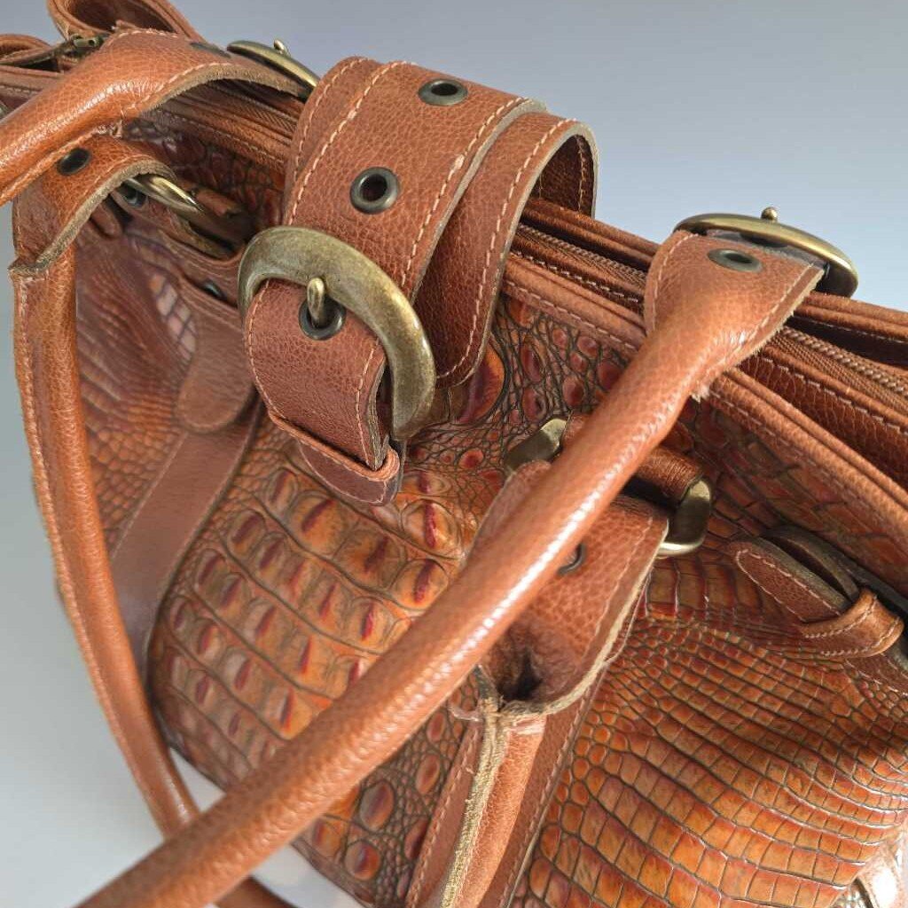 Vintage Edmond Salama MATTEO MIO Cognac Crocodile Embossed Leather Shoulder Bag