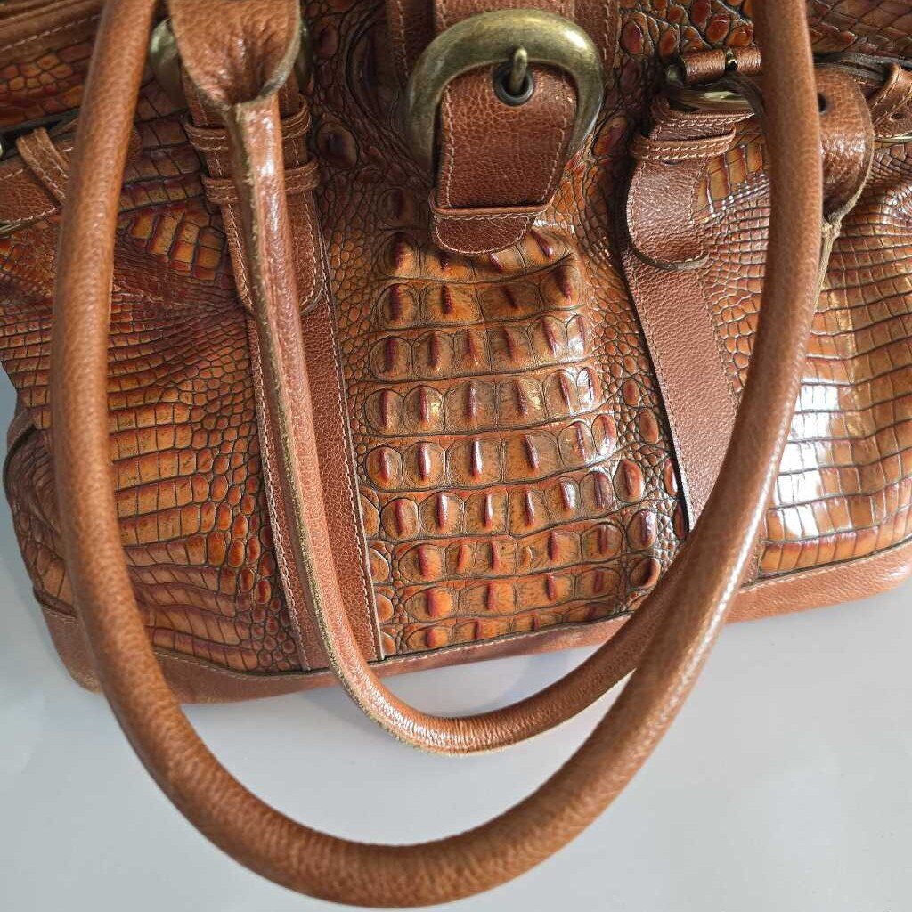 Vintage Edmond Salama MATTEO MIO Cognac Crocodile Embossed Leather Shoulder Bag