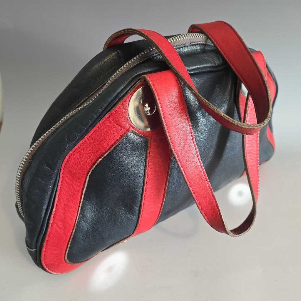 *RARE* Vintage BREZIN PARIS EMMANUELLE KHANH Leather Hand Bag 1960s Space Age