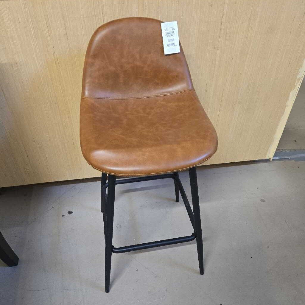 COGNAC FAUX LEATHER BAR STOOL