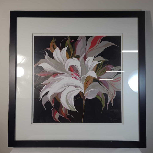 WHITE/RED FLOWER IN W/ BLACK FRAME