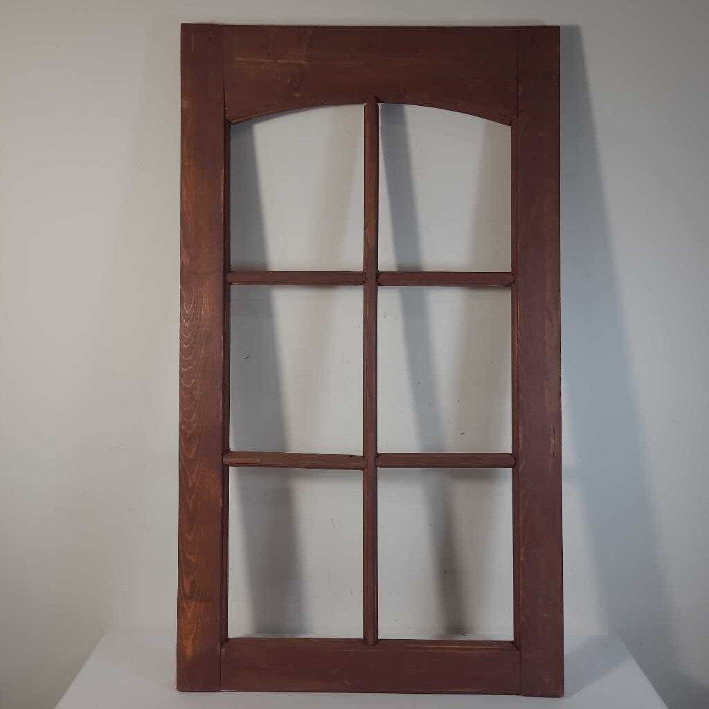 DISTRESSED BROWN WOOD WINDOW 6 PANEL FRAME