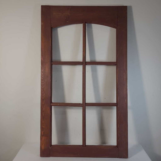 DISTRESSED BROWN WOOD WINDOW 6 PANEL FRAME