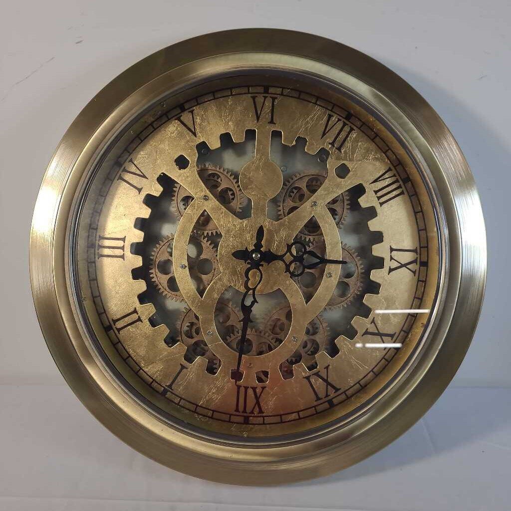 18" GOLD ROMAN NUMERAL OPEN FACED GEAR MOVEMENT WALL CLOCK