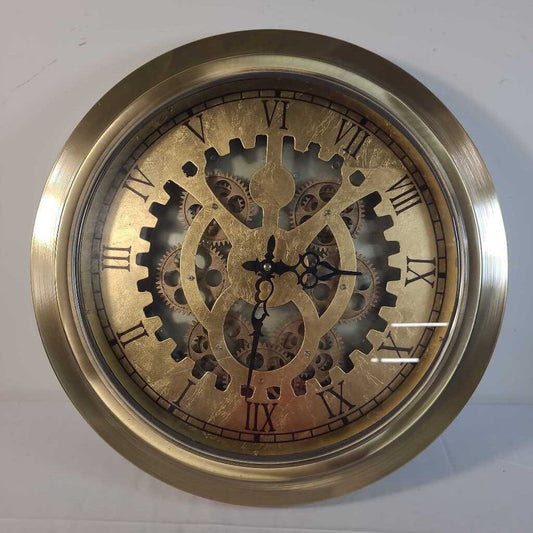 18" GOLD ROMAN NUMERAL OPEN FACED GEAR MOVEMENT WALL CLOCK