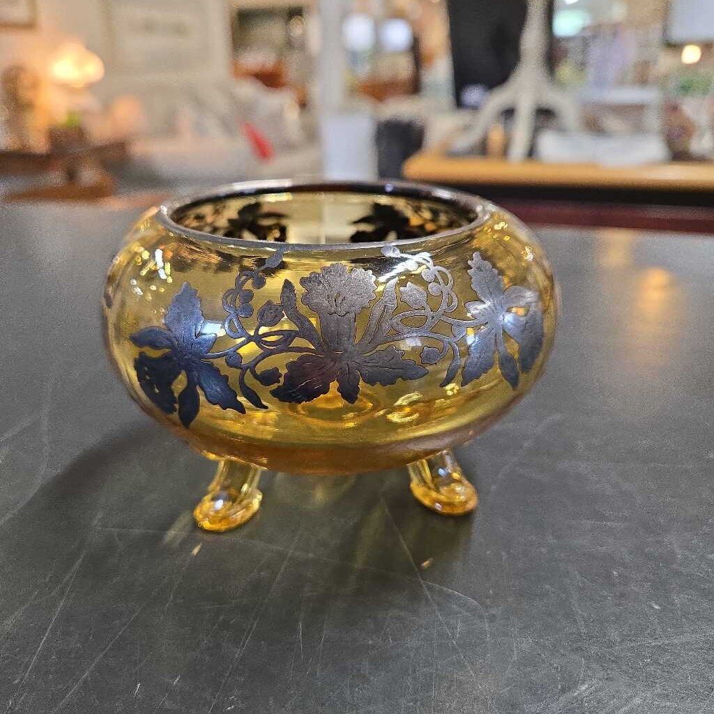 FOOTED AMBER GLASS DISH
