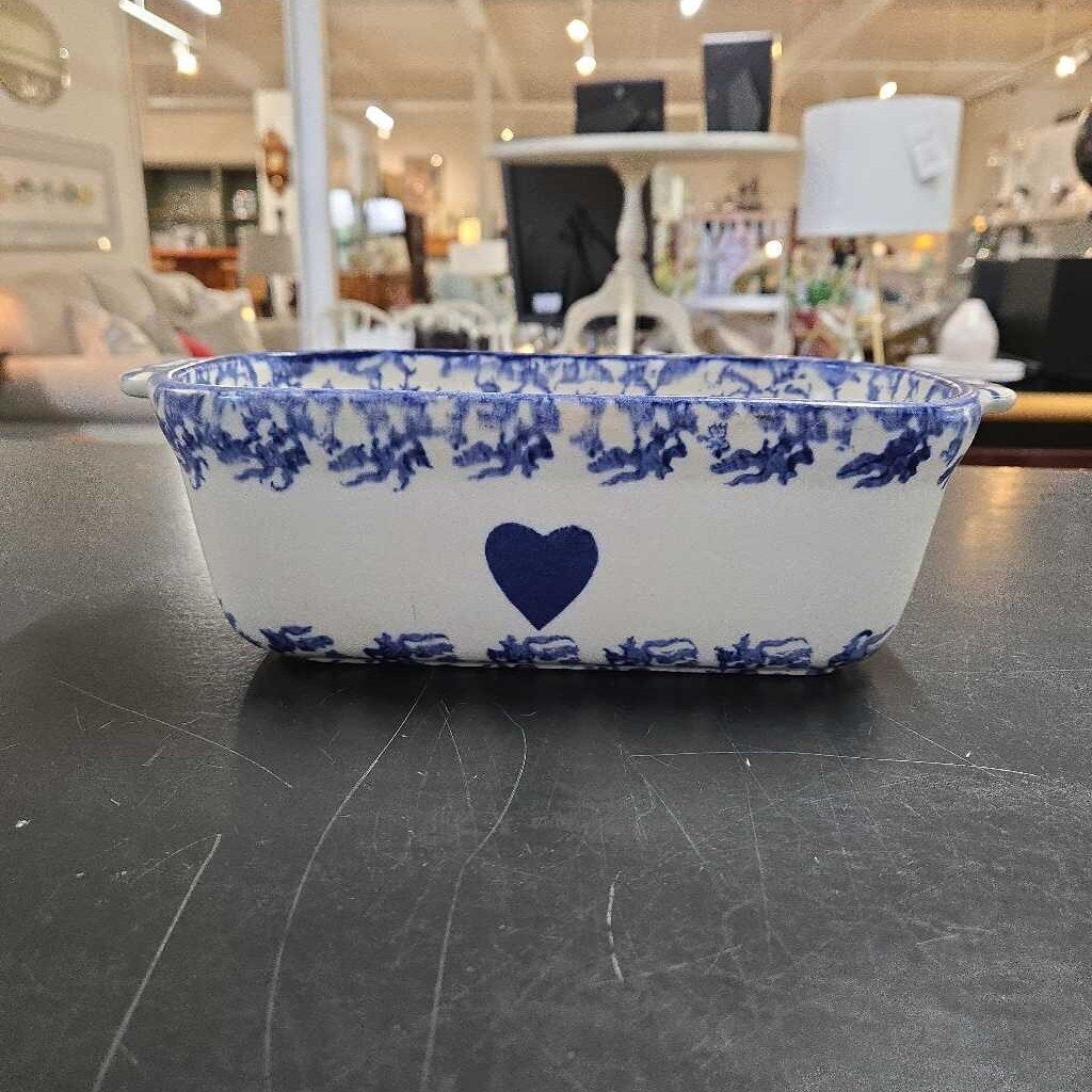 BLUE SPONGEWARE POTTERY LOAF PAN