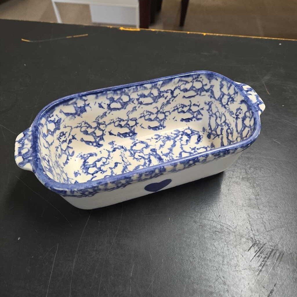 BLUE SPONGEWARE POTTERY LOAF PAN