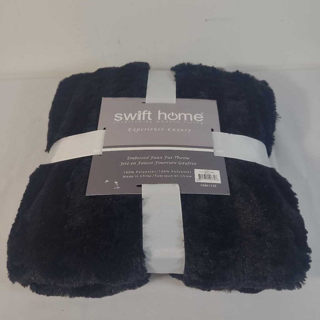 BLACK FAUX FUR THROW