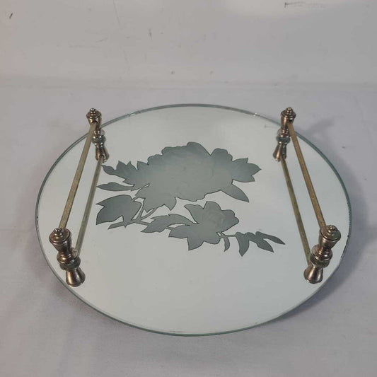 MIRRORED TRAY W/ SILVER HANDLES