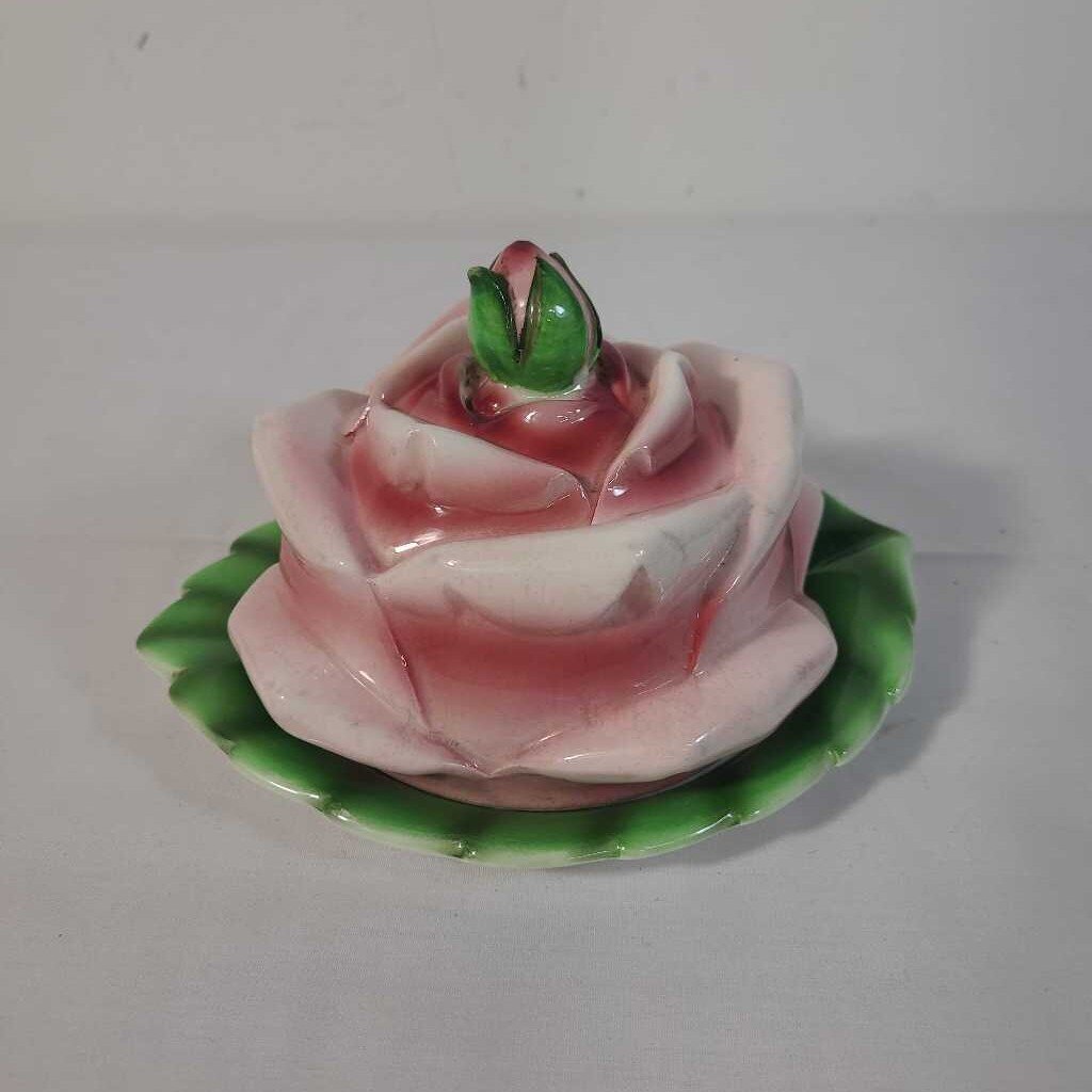 COUNTESS ROSE PINK FLOWER BLOSSOM BUTTER DISH