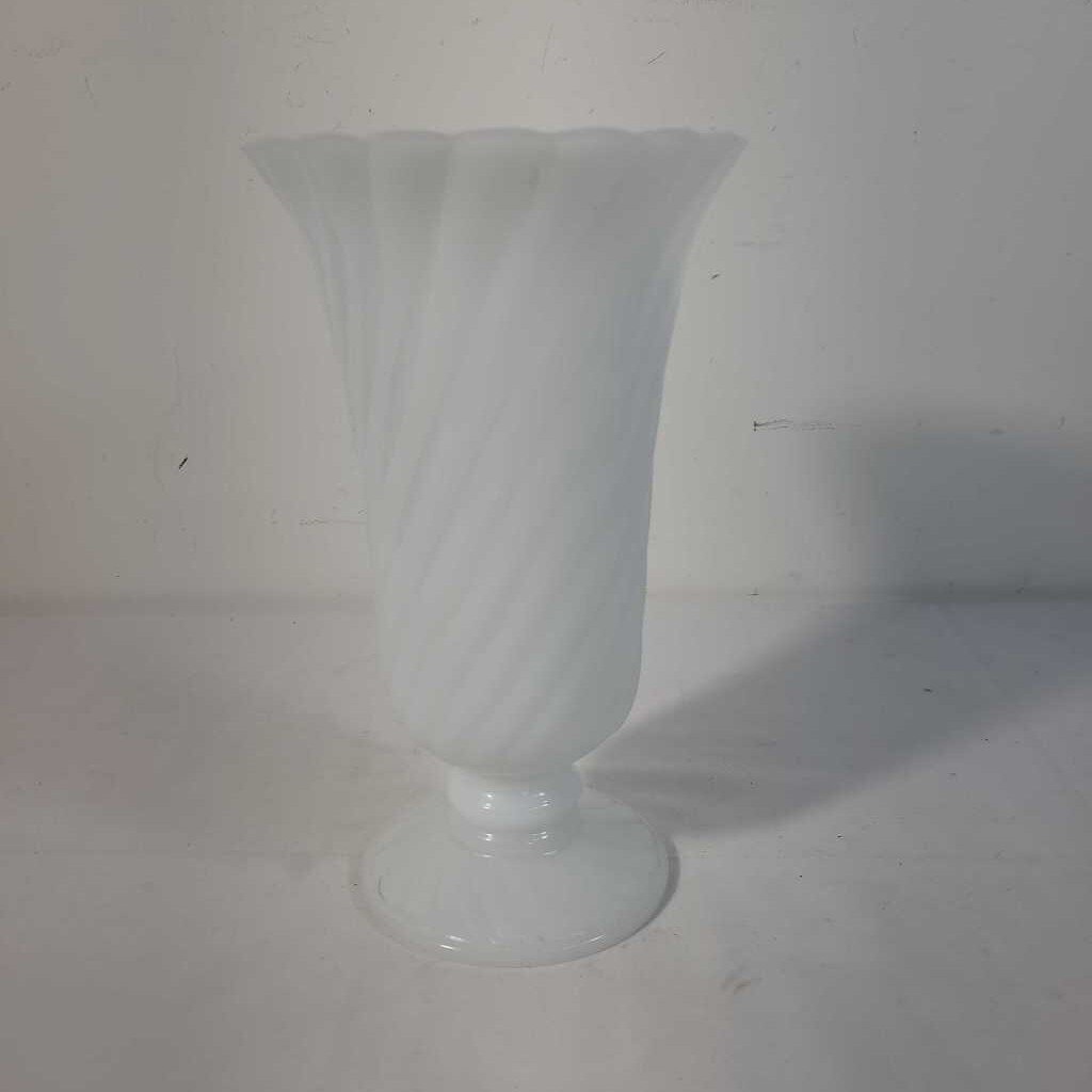 MILK GLASS SWIRL PEDESTAL VASE