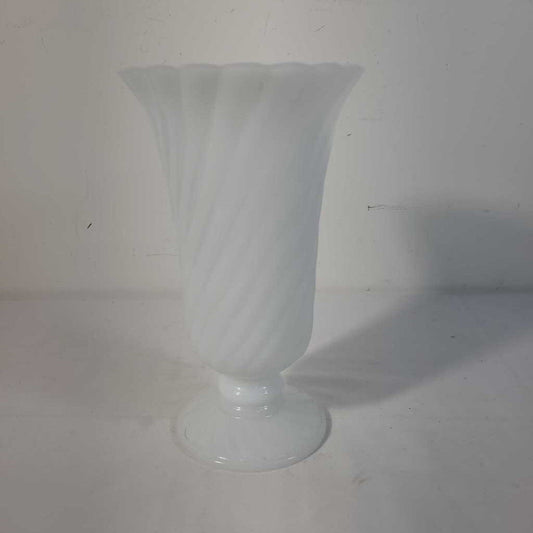 MILK GLASS SWIRL PEDESTAL VASE