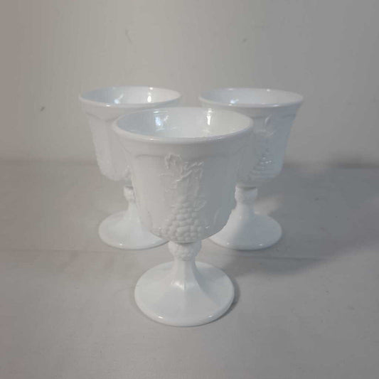 S/3 MILK GLASS GRAPE VINE WINE GLASSES