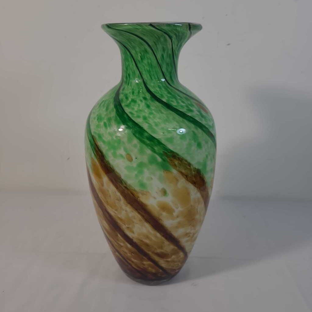 GREEN/ BROWN GLASS VASE