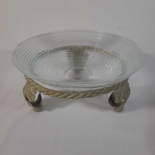GLASS BOWL ON METAL STAND